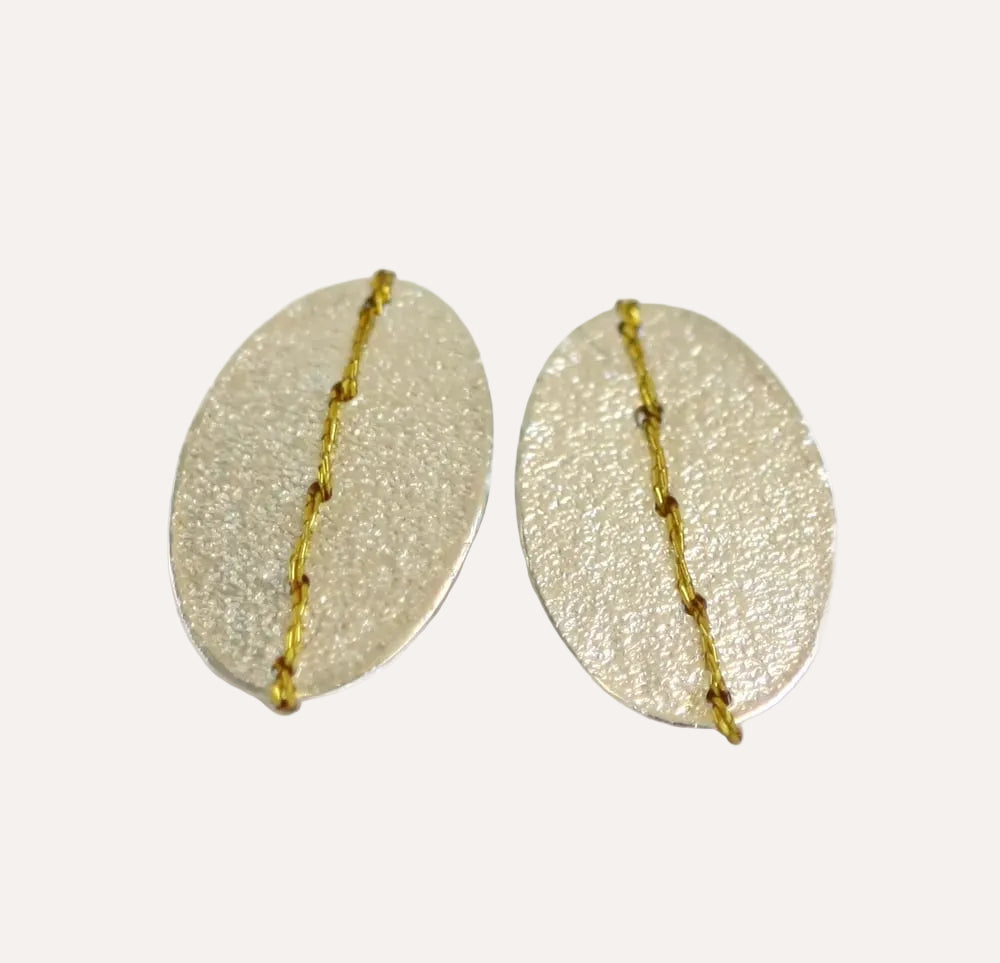 Sewn up earrings small - gold thread