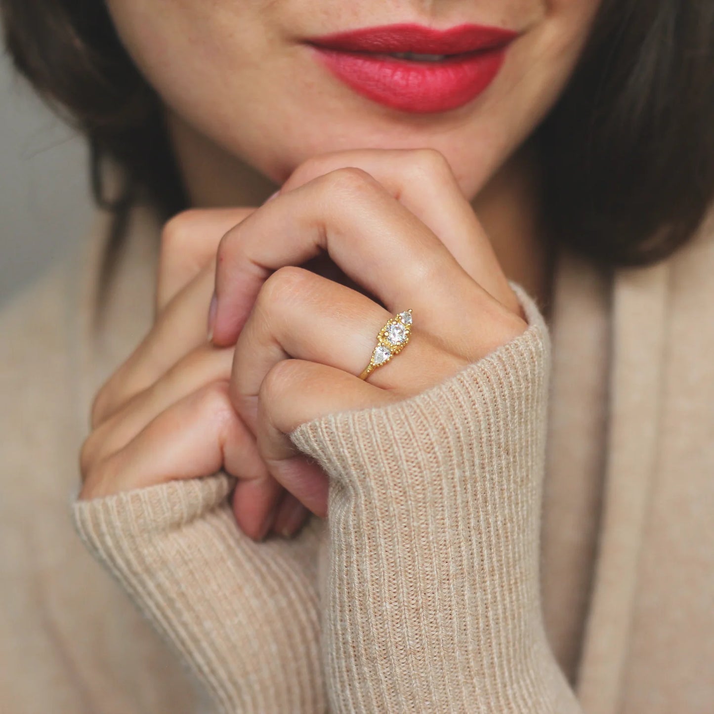 Round & Raindrop Diamond Cluster Ring