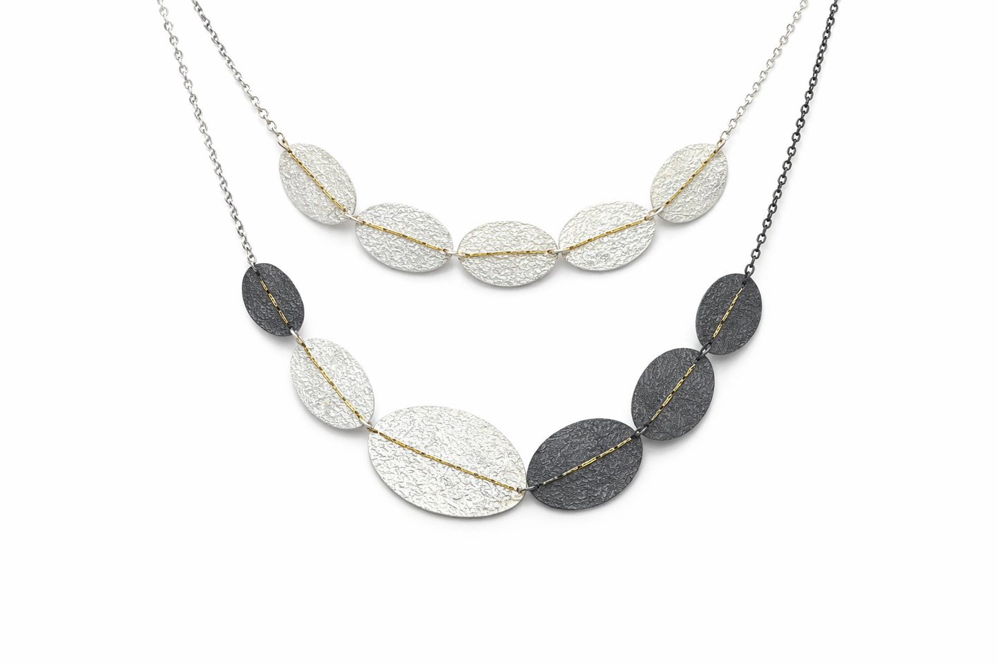 Assorted 6 disk necklaces - oxi/gold thread