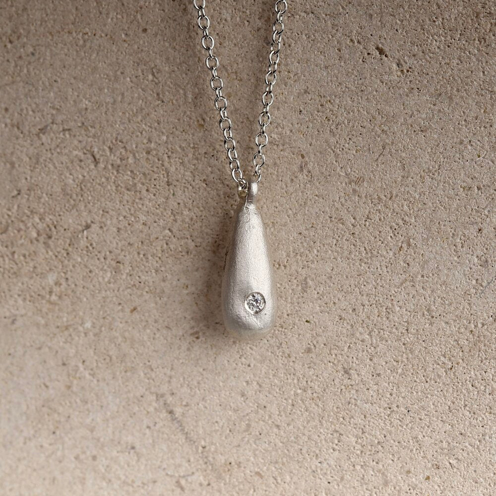 Silver & Diamond Drop Pendant