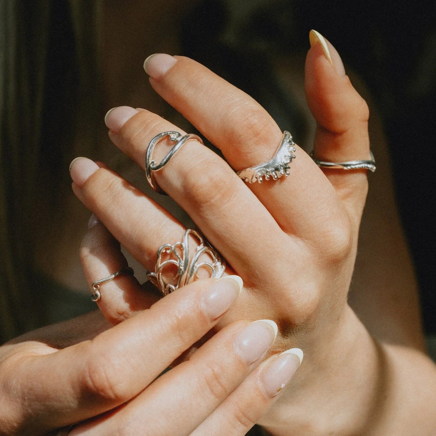 Coral crown ring silver