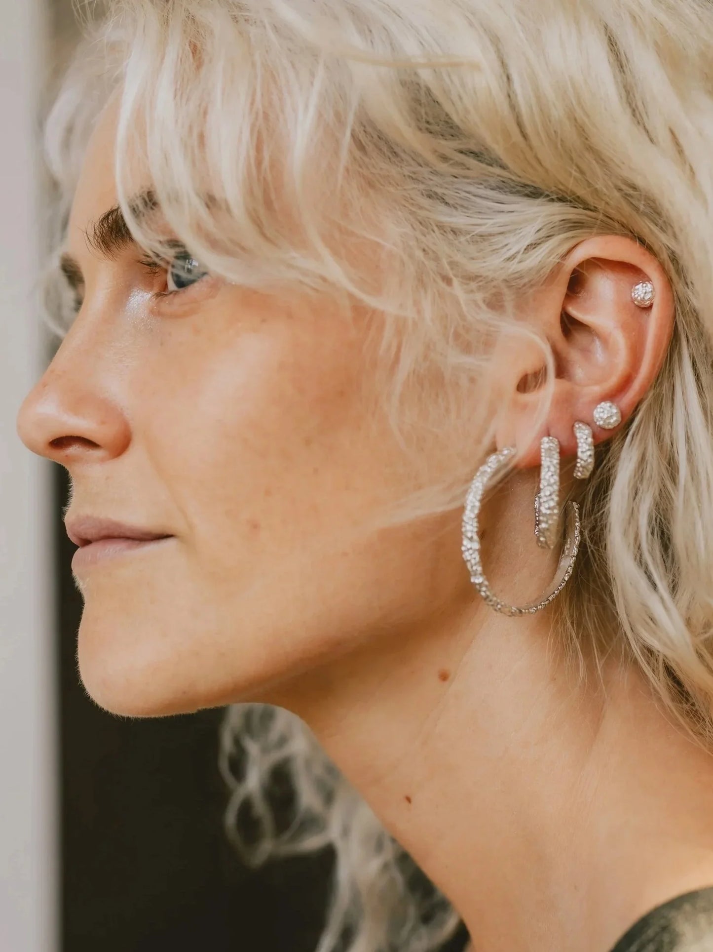 Lichen studs silver