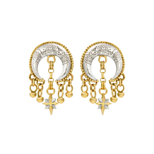 statement earrings in silver and gold