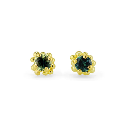Teal Sapphire Cluster Stud Earrings