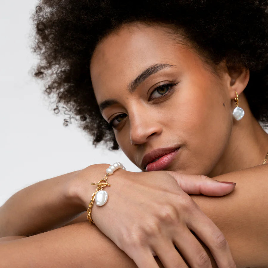 Keshi Pearl & Chain Bracelet