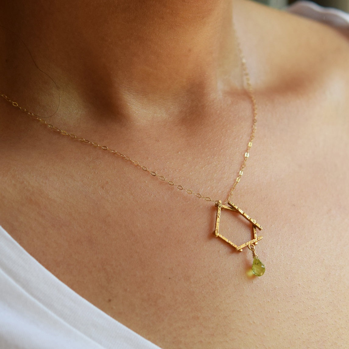 peridot hexagon necklace
