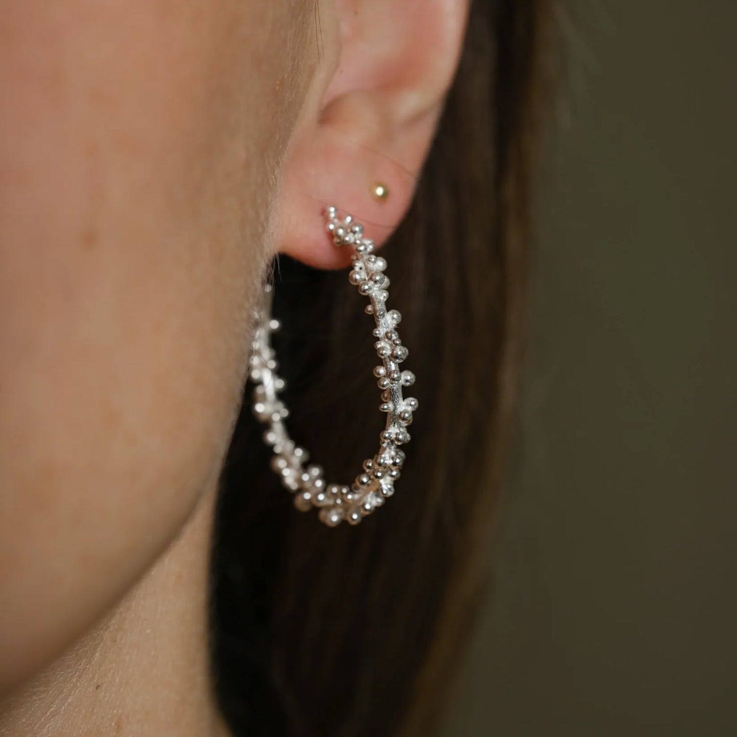 Large Silver Granulated Hoops