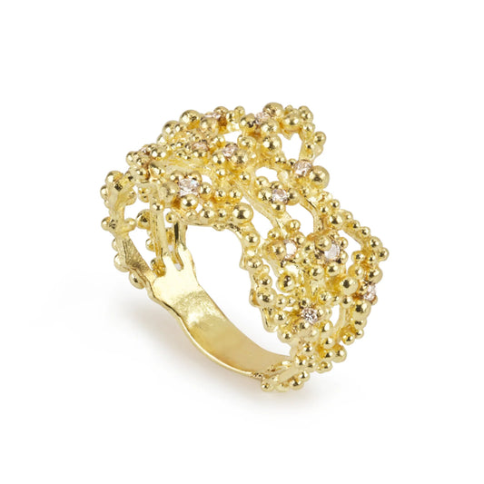 Coral Lace Ring with Diamonds
