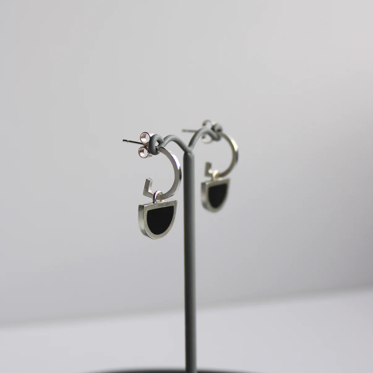 Arc Hoop & Black Resin Earrings