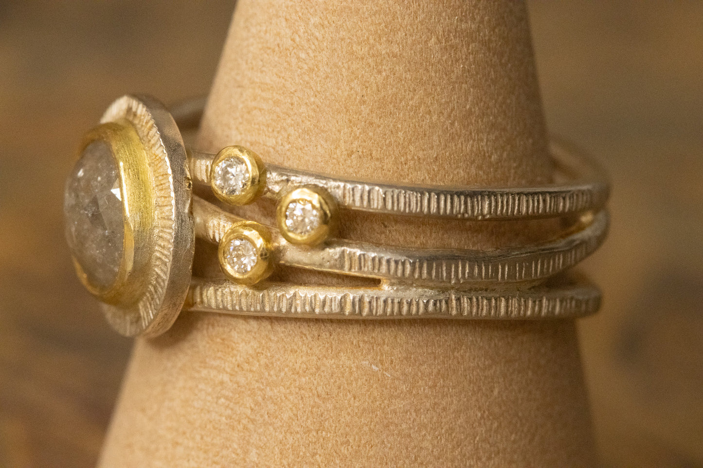 Salt & Pepper Diamond Silver Ring with 18ct Gold Detail