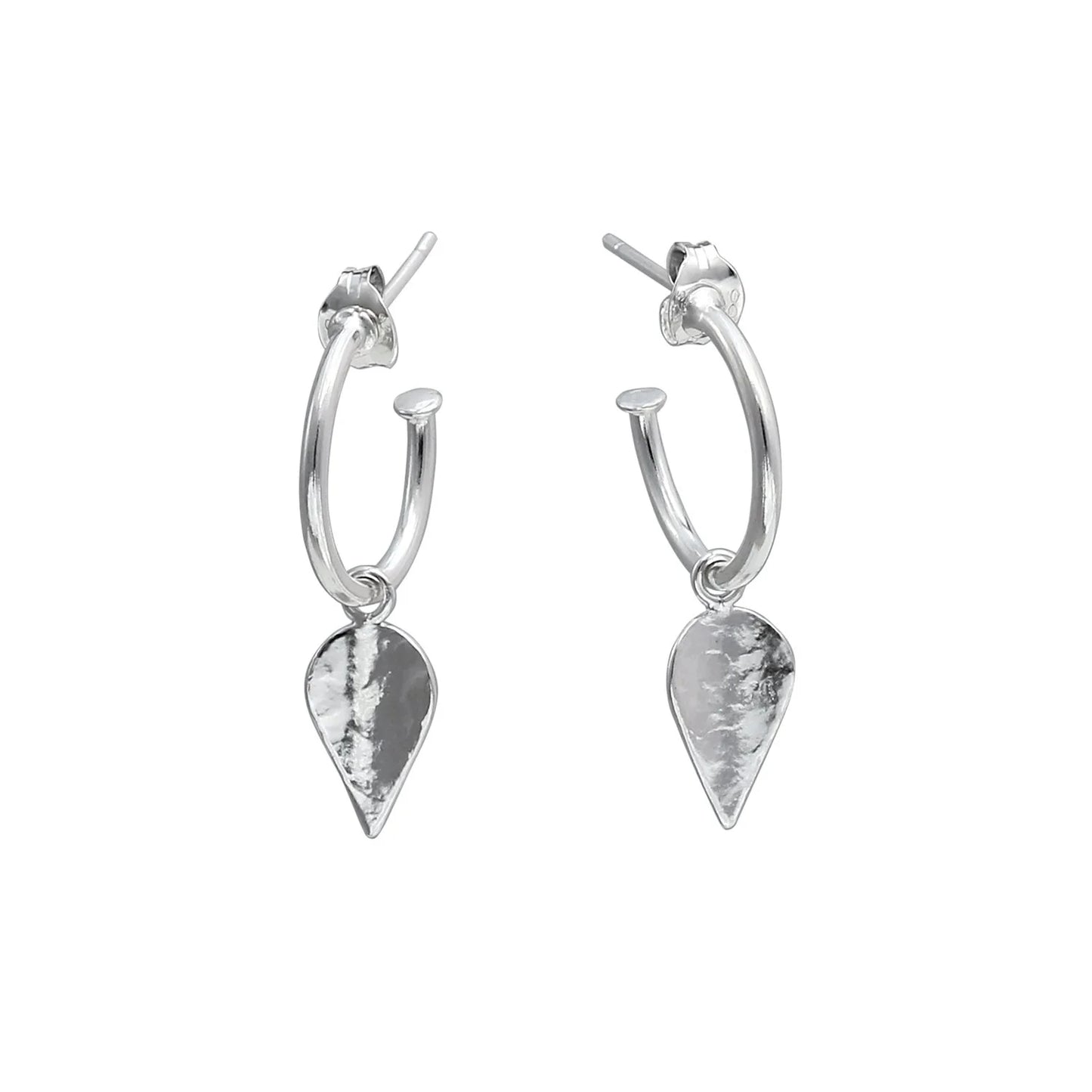 Komorebi Leaf Drop Hoop Earrings -Silver