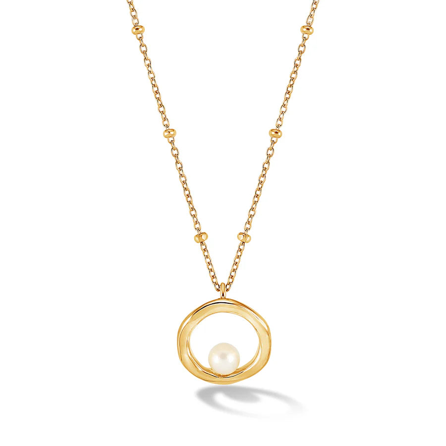 Circle & Pearl Necklace - Gold