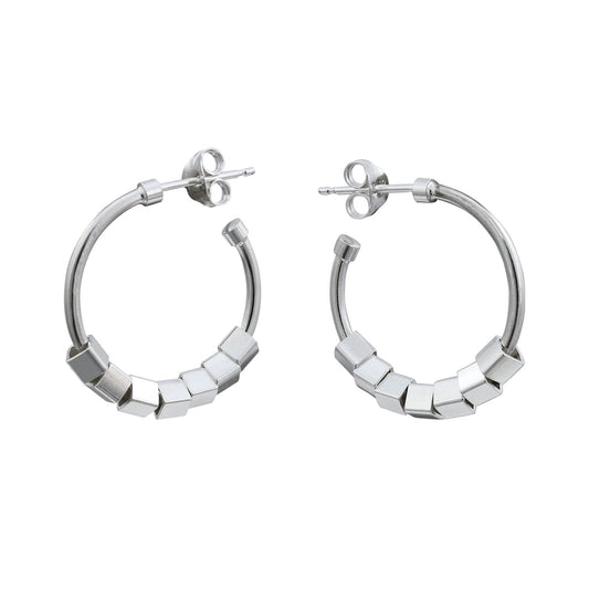 Metropolis Cubes Hoops Silver