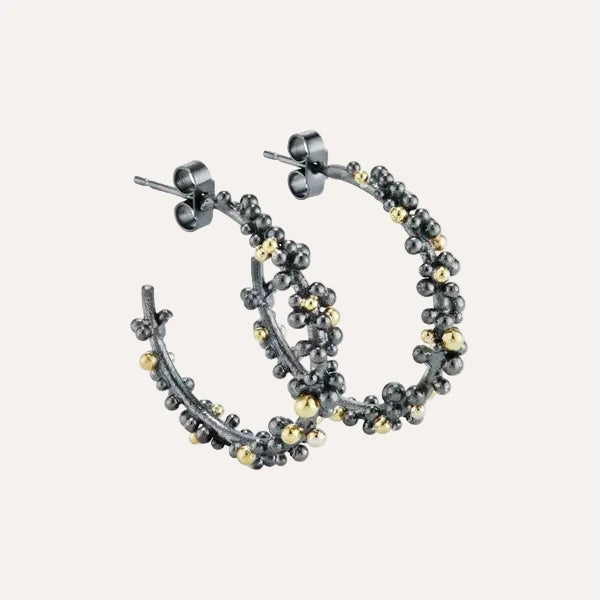 Oxidised Silver Granule Hoops