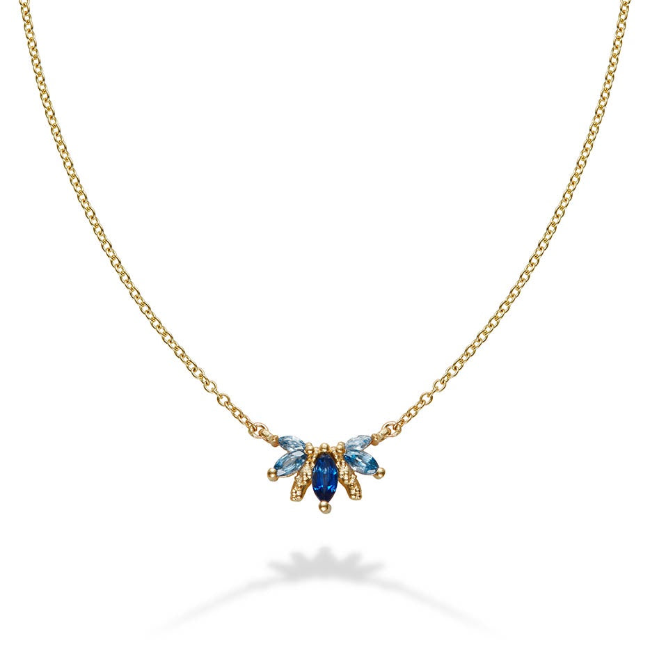 Orno blue sapphire marquise flare pendant 14ct yellow gold