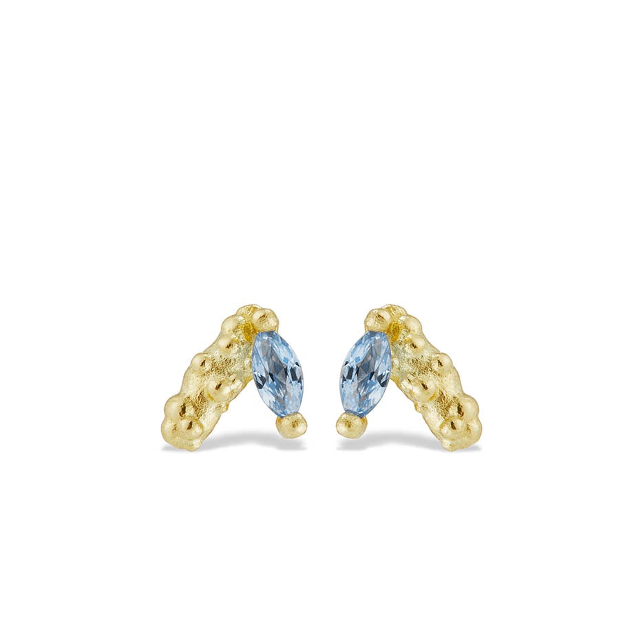 Orno blue sapphire mini fan studs 14ct yellow gold