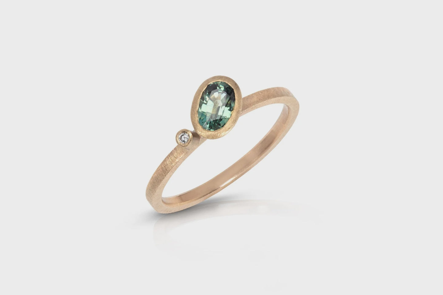 Oval Green Sapphire & Diamond Asymmetric Ring