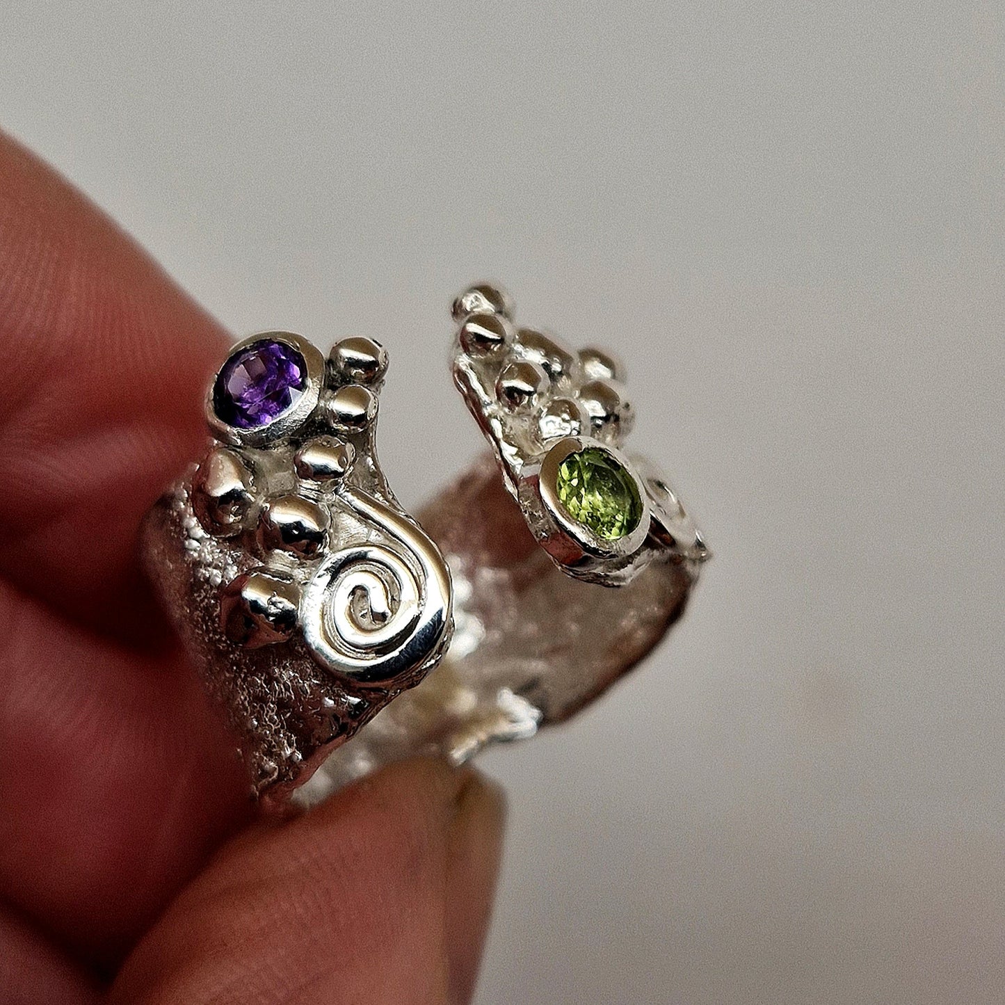 silver amethyst and peridot ring