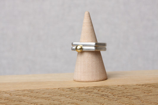 VAULT - Barbara Spence Square Silver stacking rings with gold nugget