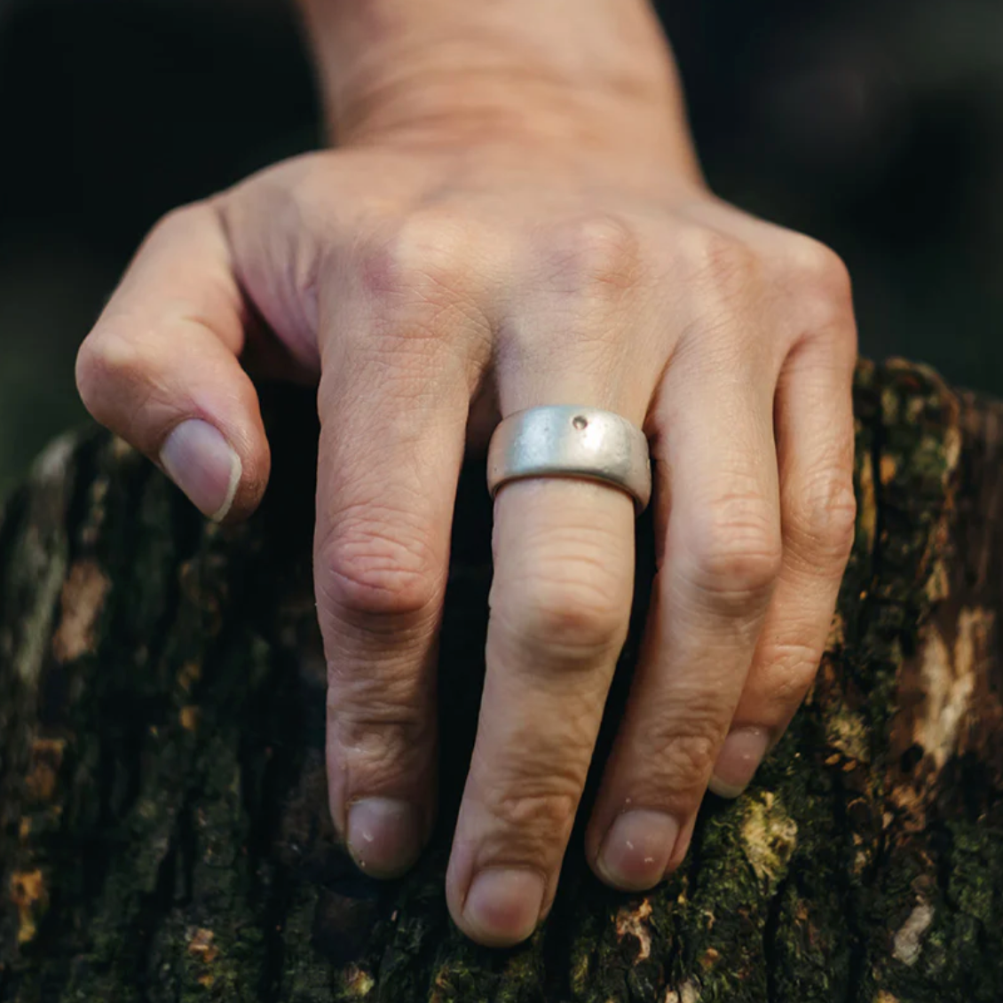 Silver Sandcast Ring with Brown Diamond
