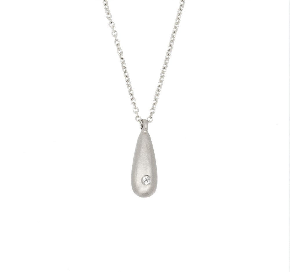 Silver & Diamond Drop Pendant