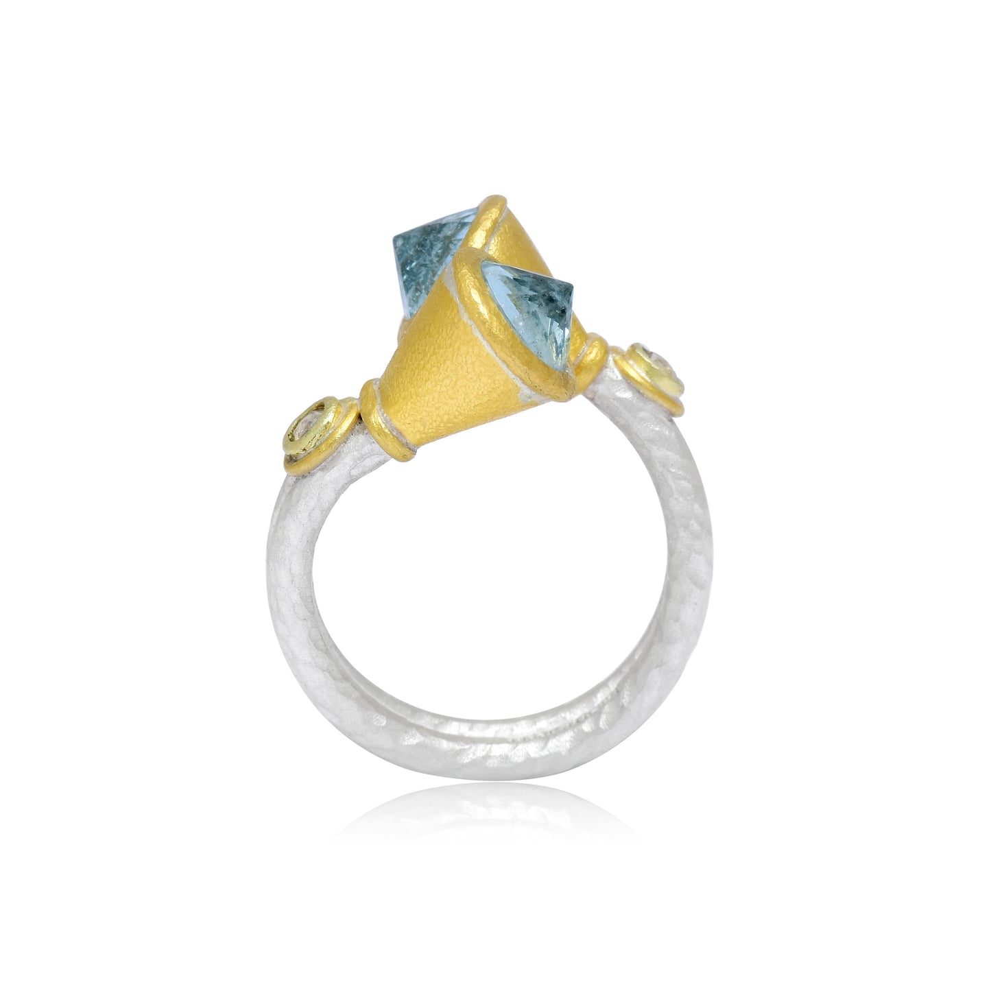 Cross Over Aquamarine & Diamond Ring