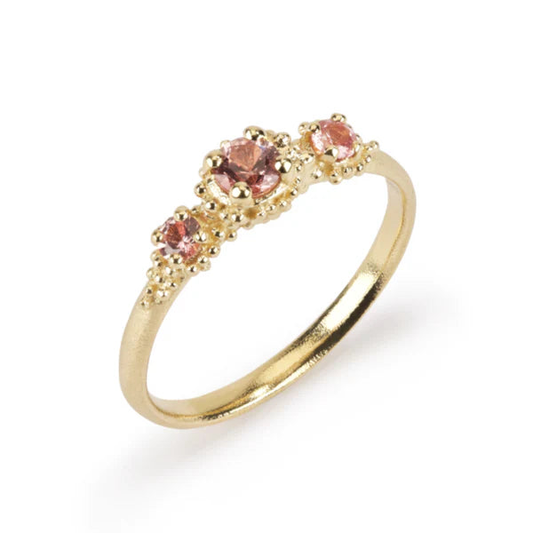 peach sapphire gold cluster ring
