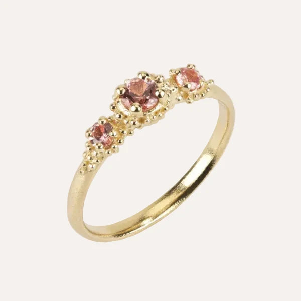 peach sapphire gold cluster ring