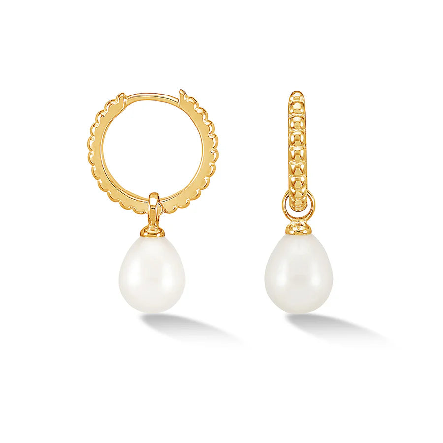 yellow gold hoops with pearls