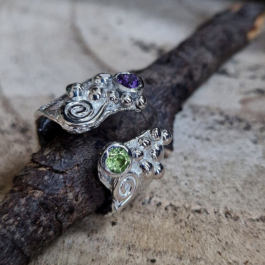 silver amethyst and peridot ring