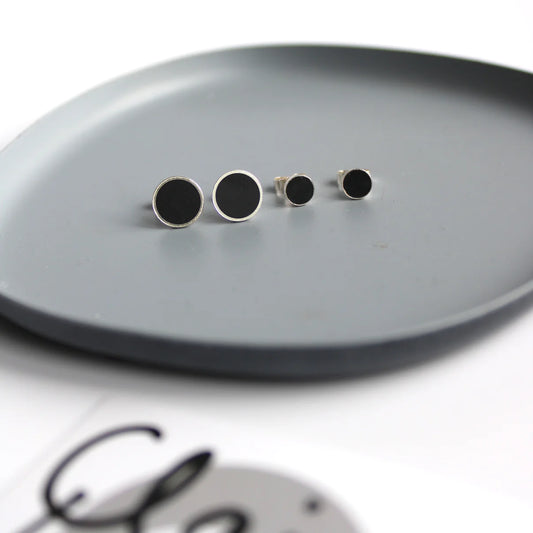 black resin and silver stud earrings