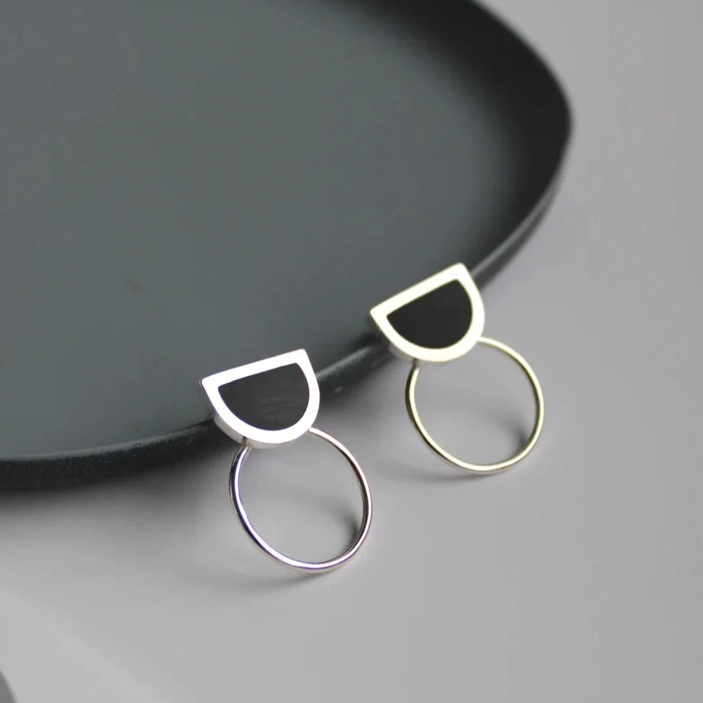 black arc stud earrings