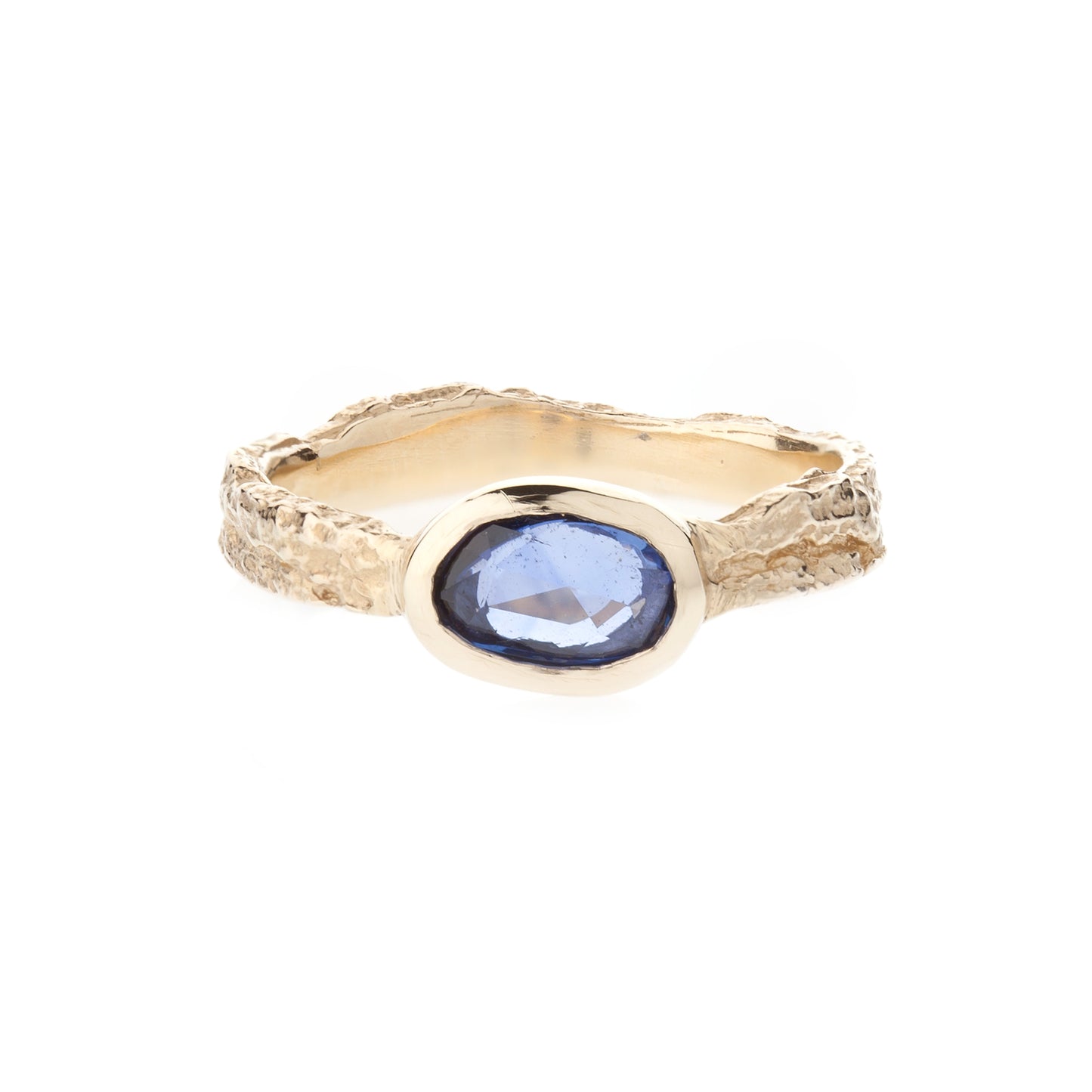 blue sapphire and textured gold ring