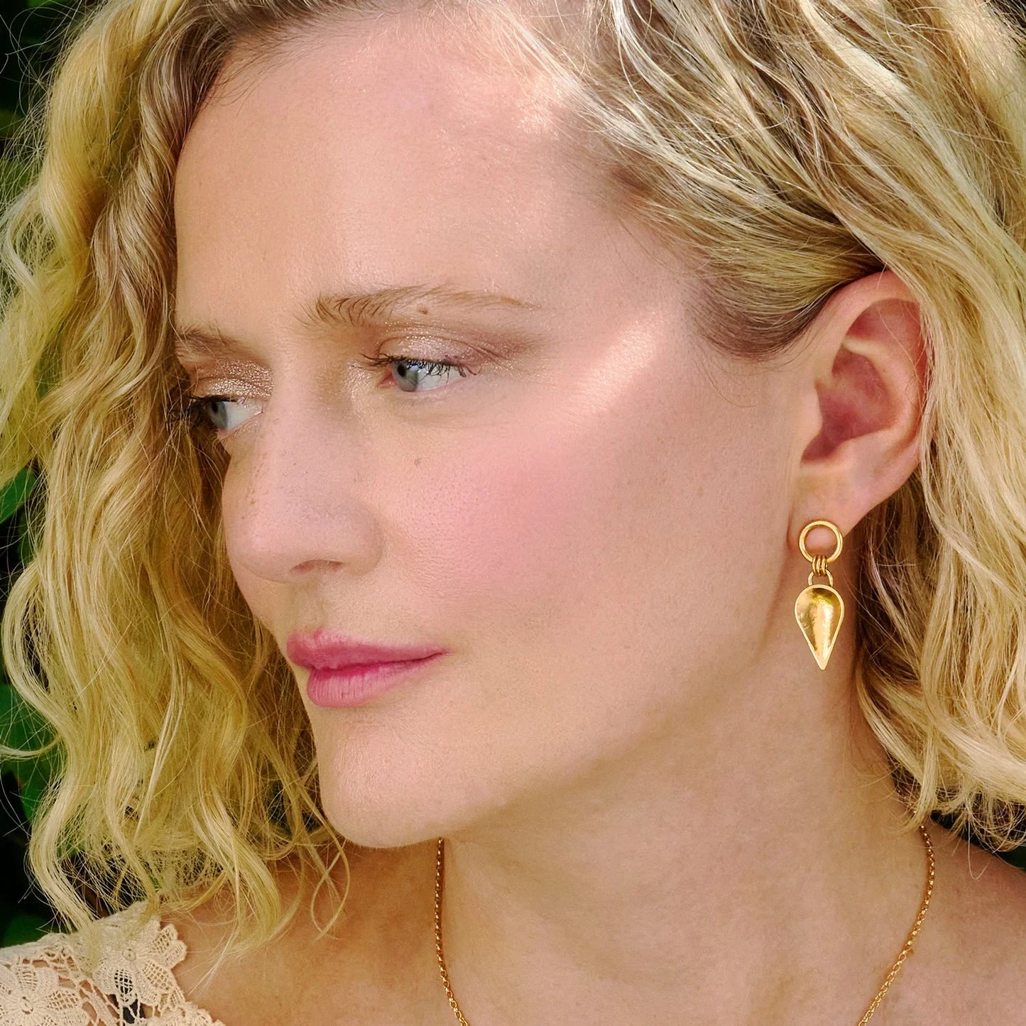 Komorebi Cupped Leaf Drop Earrings - Gold Vermeil