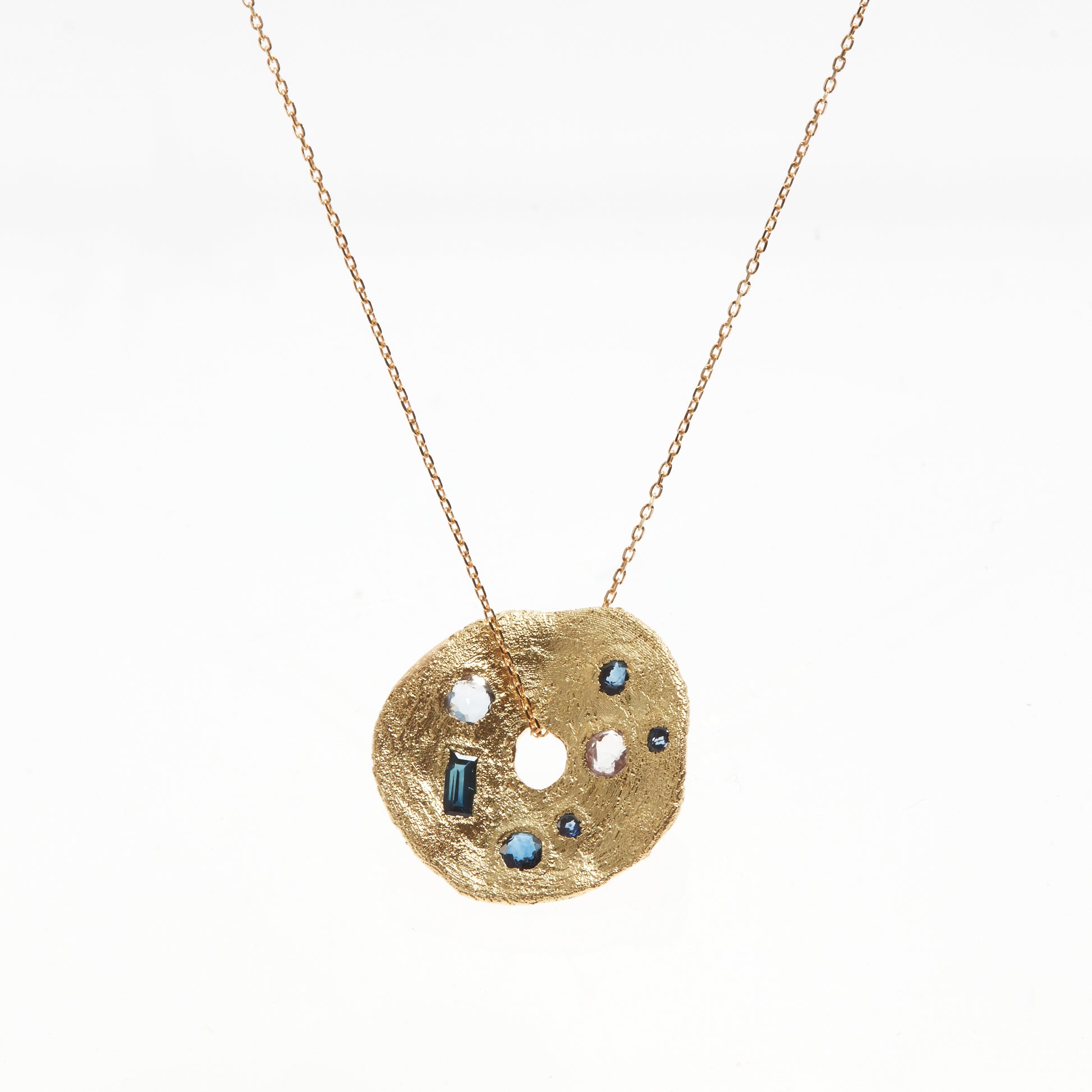 circle gold pendant sapphires