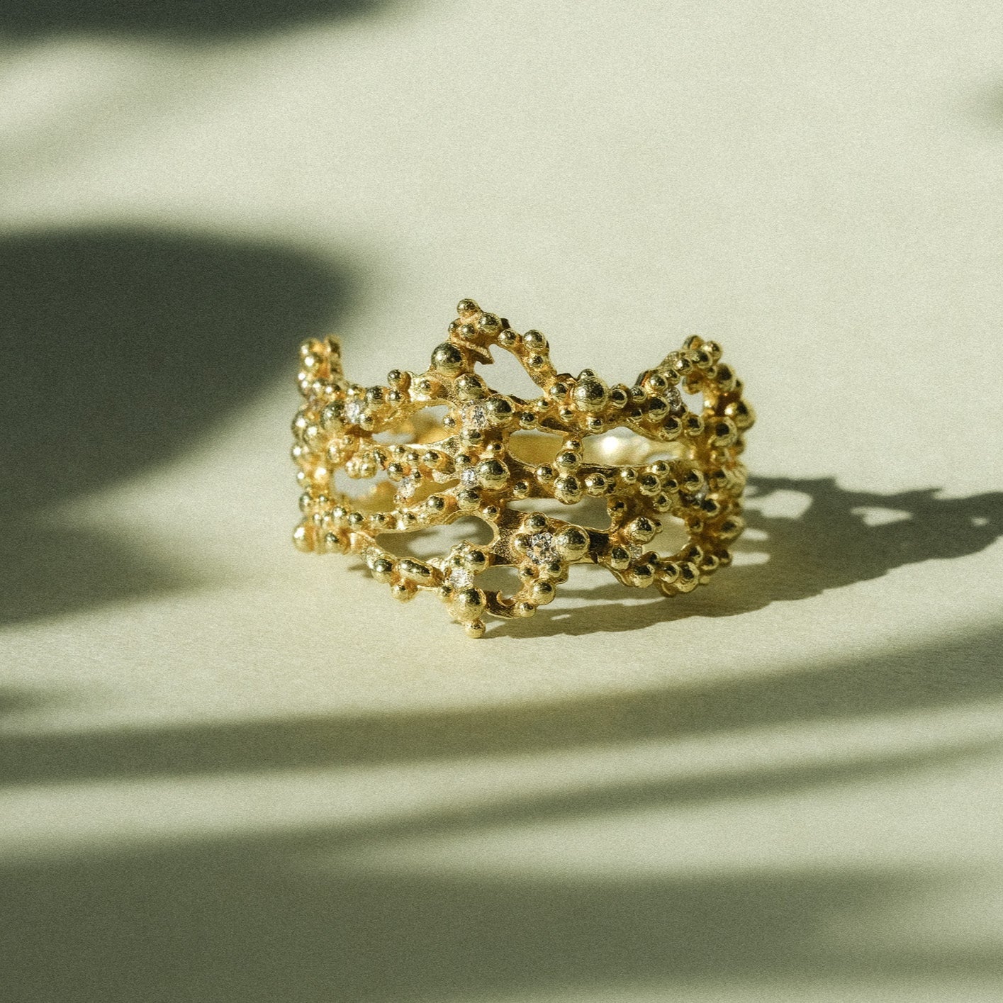 Coral Lace Ring with Diamonds