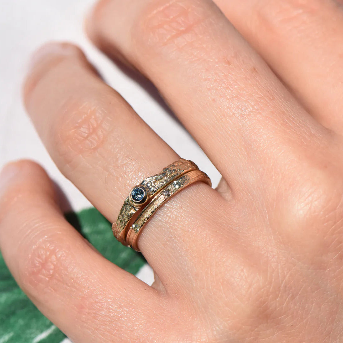 London Plane Dot Ring with Teal Sapphire