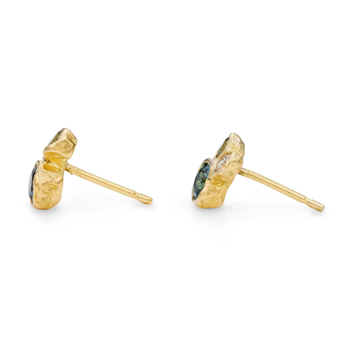 gold stud earrings, side view