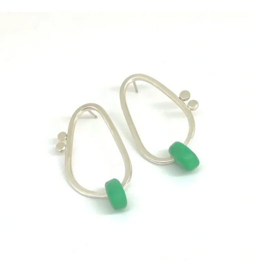 green and silver flotsam earrings