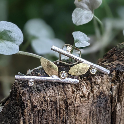 silver and gold leaf earrings