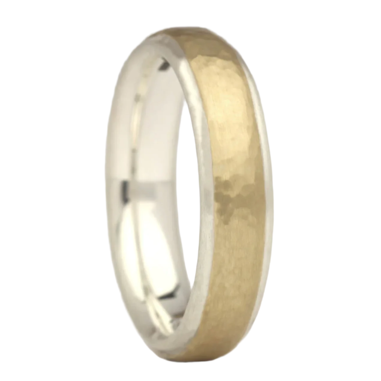 planished wedding ring silver and gold
