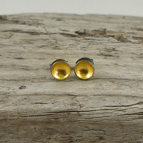 Tiny Round Gold Leaf Studs