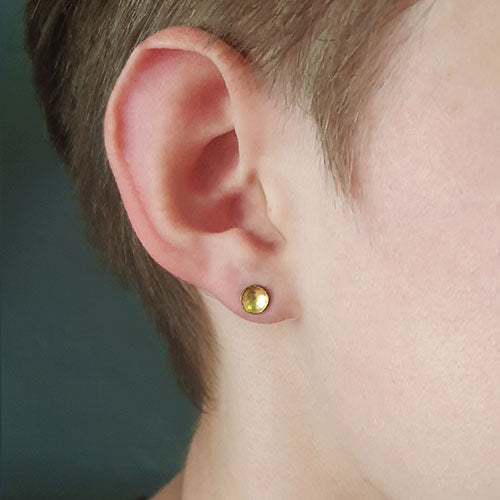 Tiny Round Gold Leaf Studs