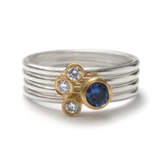sapphire and diamond stacking ring set