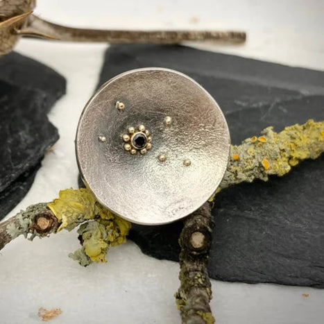 silver and black diamond ring