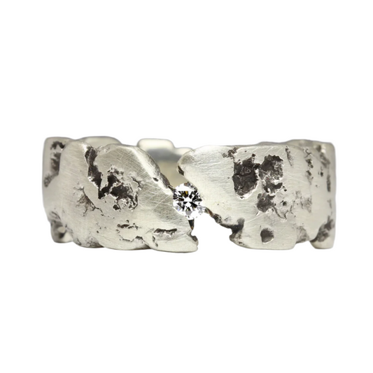 silver an diamond rock ring