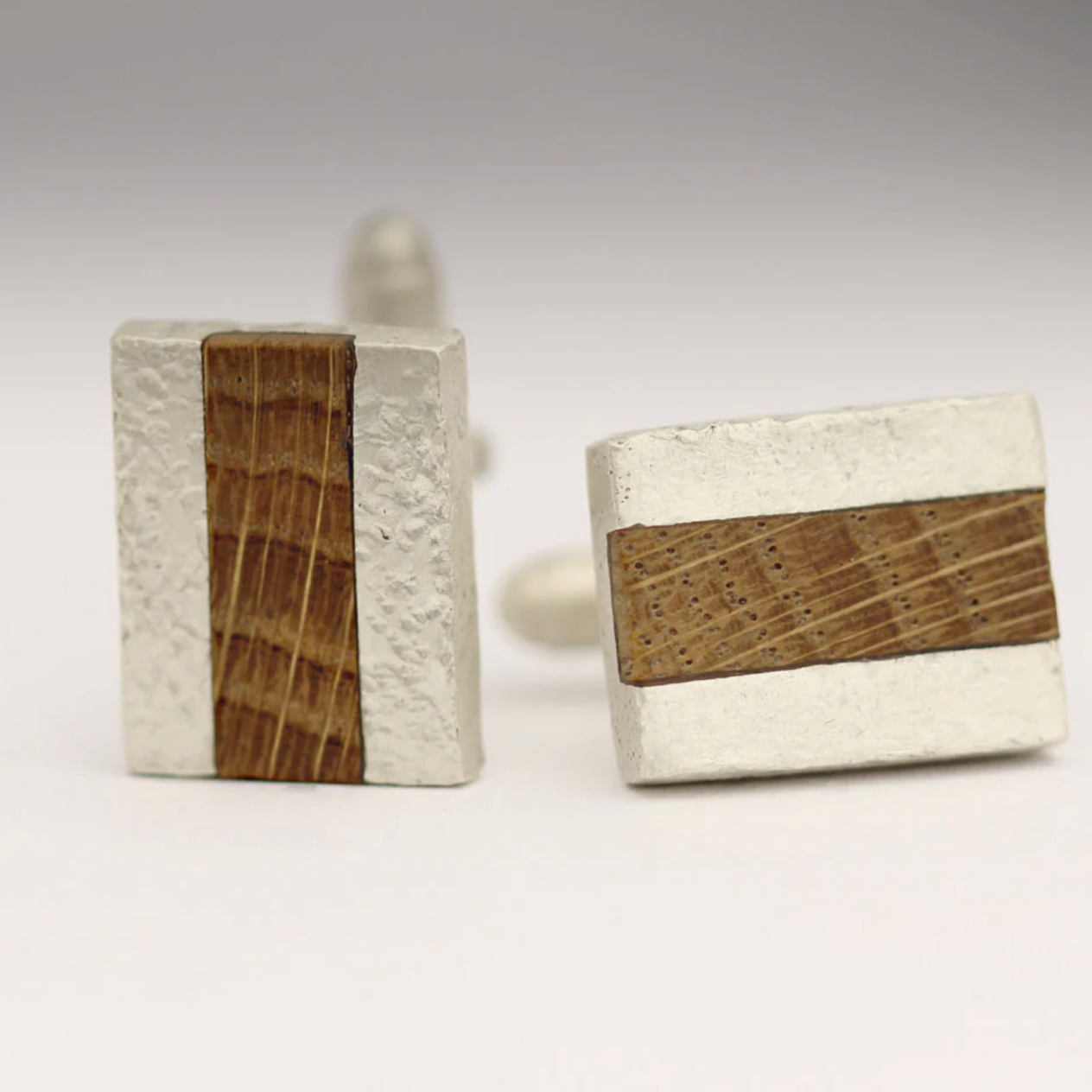 silver and wood cufflinks