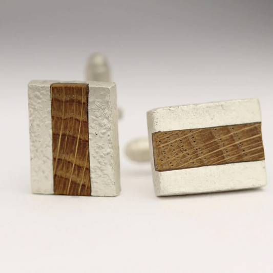 silver and wood cufflinks