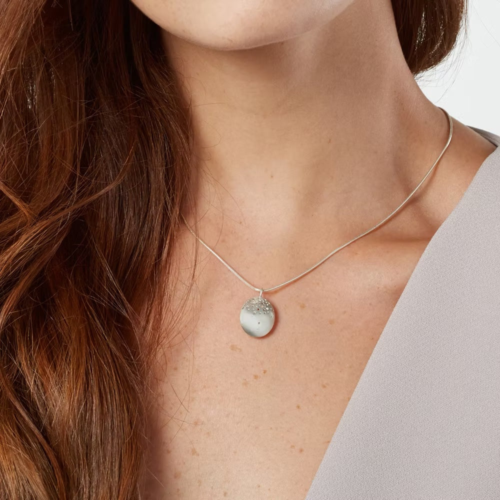 silver pod necklace worn