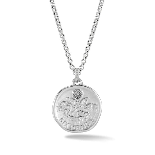 silver sixpence necklace
